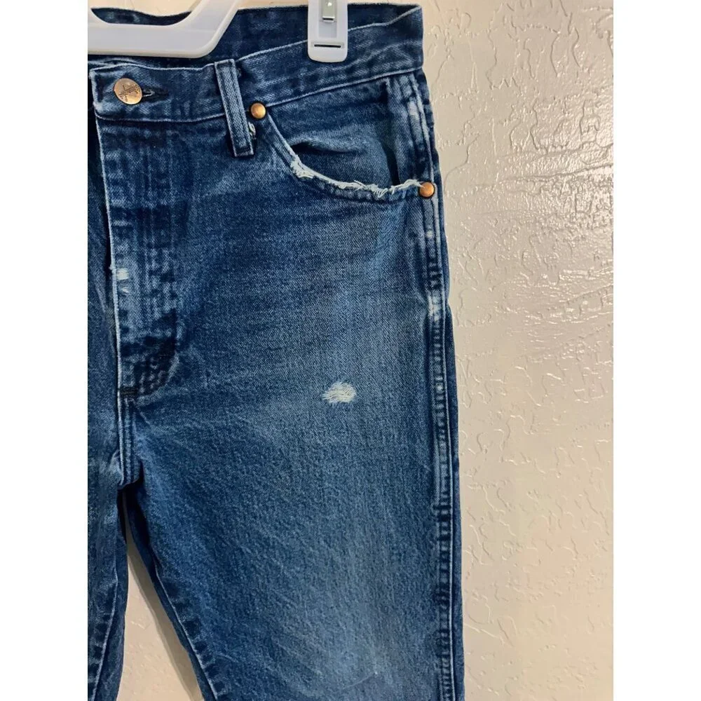 Y Wrangler Dark Wash Distressed Style Straight Leg Jeans